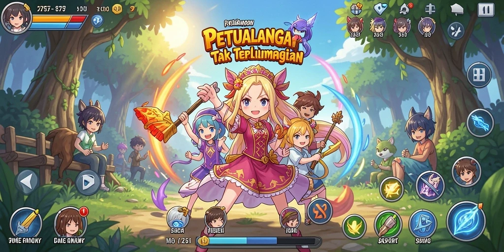 Screenshot gameplay 2757 menampilkan karakter Anime dalam pertarungan mendebarkan.