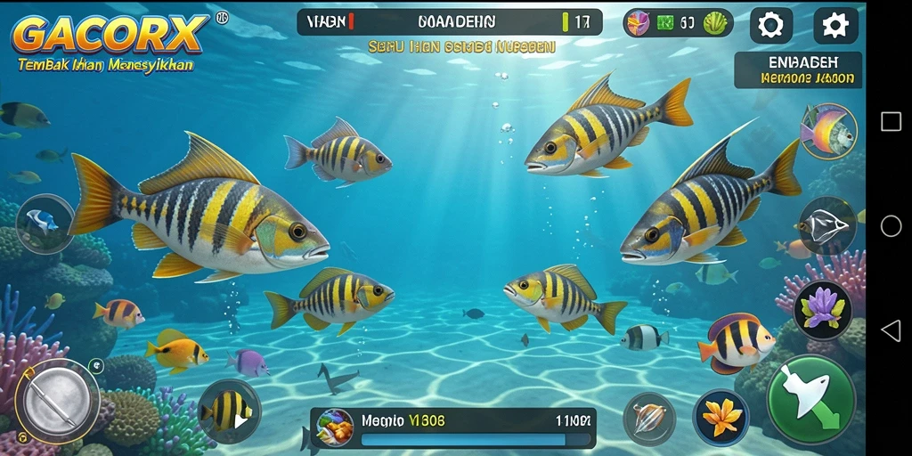 Tampilan gameplay GACORX dengan aksi menembak ikan yang seru.