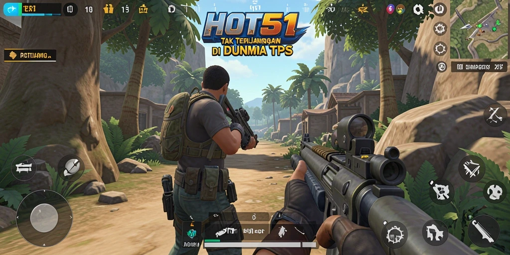 Screenshot gameplay HOT51 dengan aksi seru di medan perang TPS.