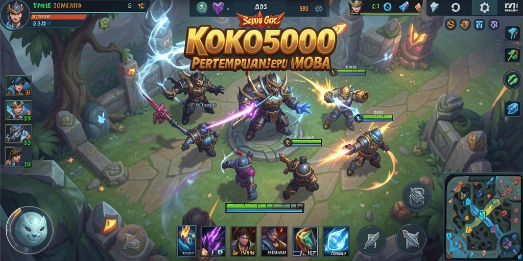 Tangkapan layar utama KOKO5000 menampilkan aksi intens dalam permainan MOBA.