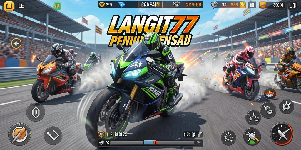 Screenshot gameplay LANGIT77 menampilkan balapan motor yang mendebarkan.