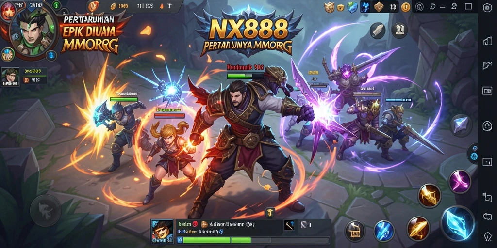 Gameplay NX888 yang epik dan seru dalam pertempuran MMORPG.