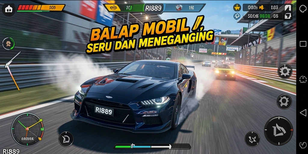 Tampilan gameplay <strong>RI889</strong> dengan balapan seru dan intensitas tinggi.