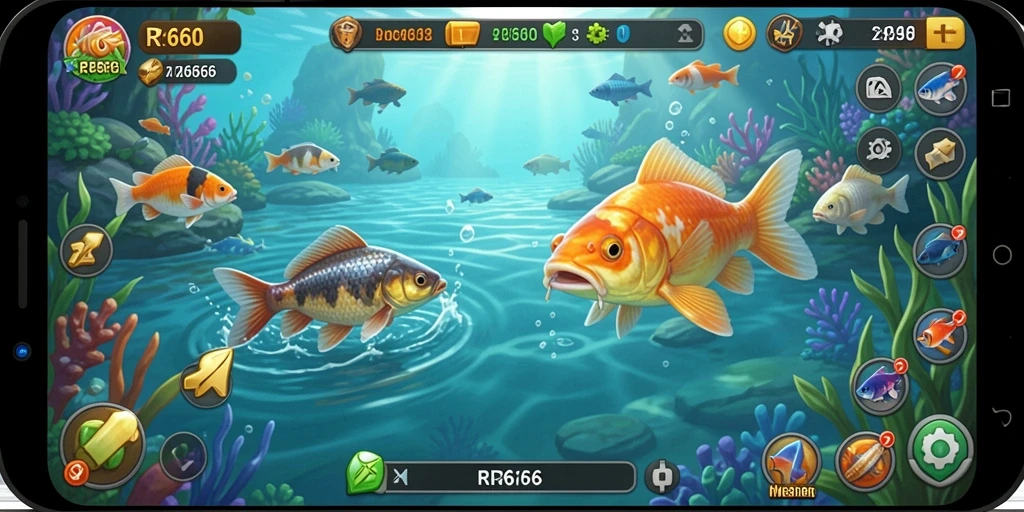 Screenshot gameplay RR666 yang menunjukkan aksi memancing yang mendebarkan.